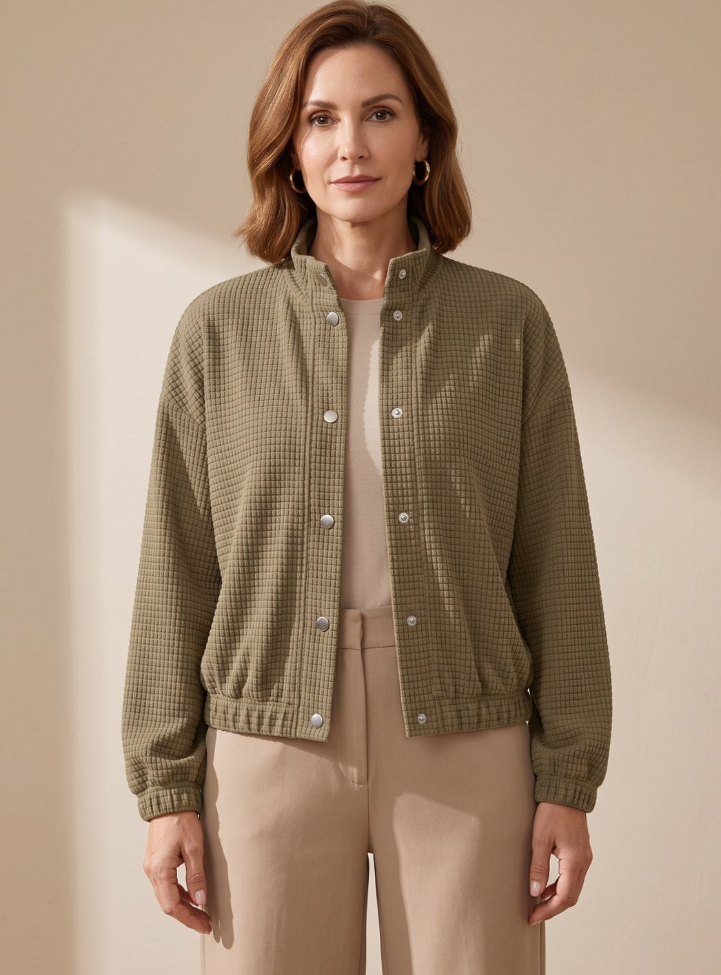 Cressida | Women's Cropped Stand-Collar Jacket with Texture