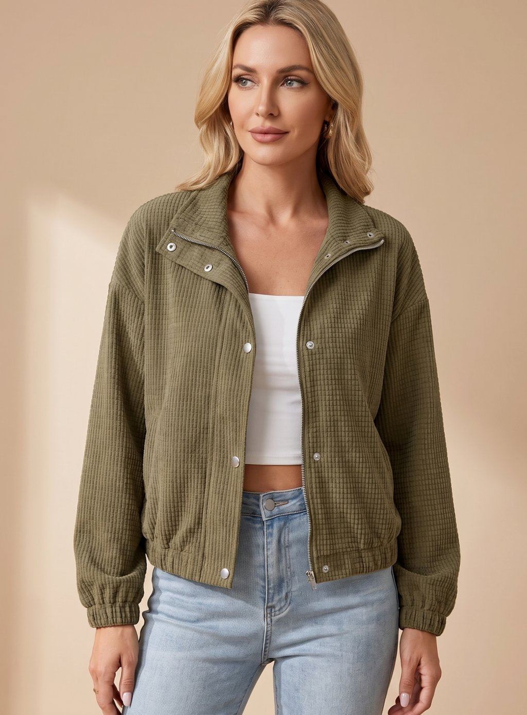 Cressida | Women's Cropped Stand-Collar Jacket with Texture