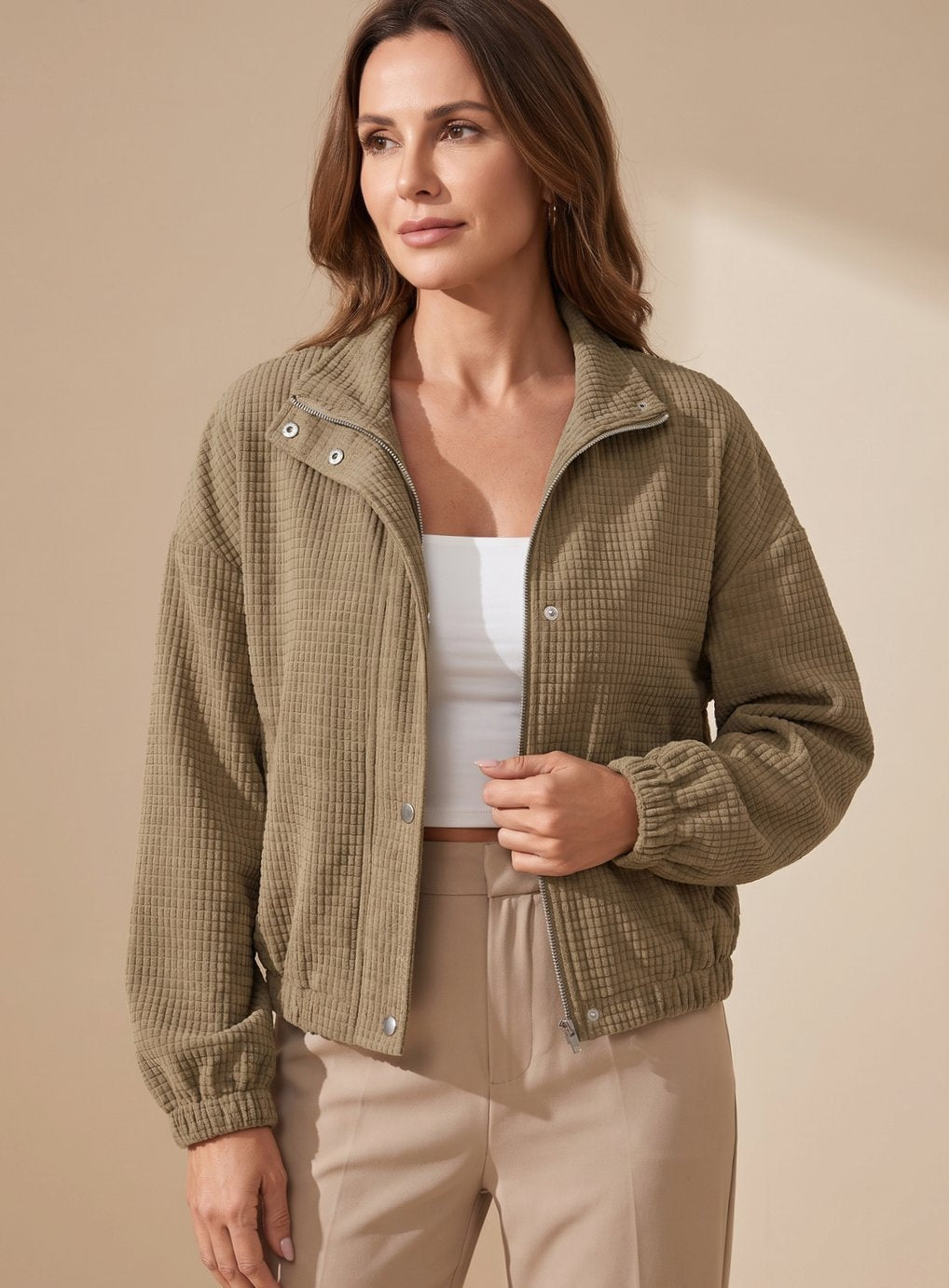 Cressida | Women's Cropped Stand-Collar Jacket with Texture