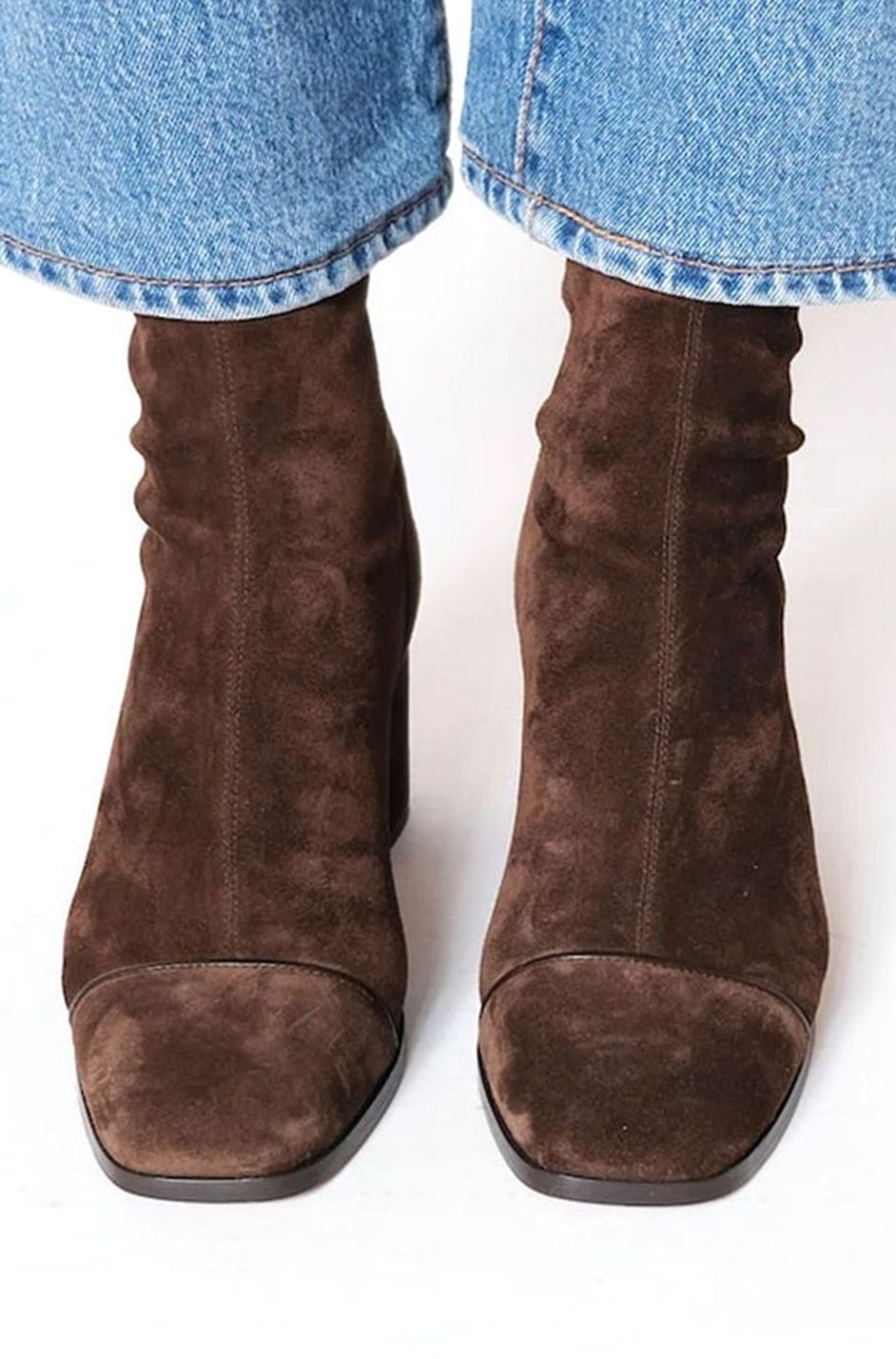 Women's Suede Boots with Block Heel and Square Toe