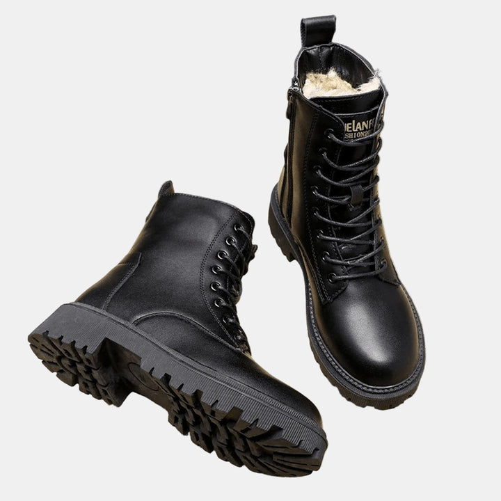 Ladies' Ankle Boots with Fur Lining - Leather Look