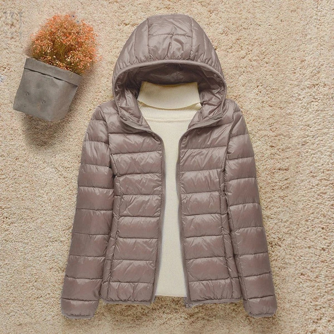Women's Quilted Jacket with Hood - Lightweight Foldable Puffer