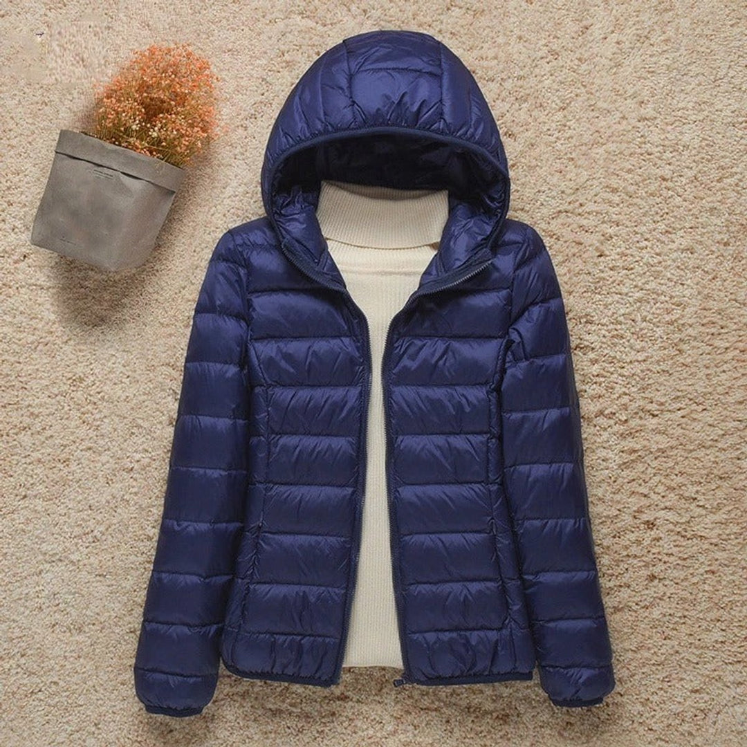 Women's Quilted Jacket with Hood - Lightweight Foldable Puffer