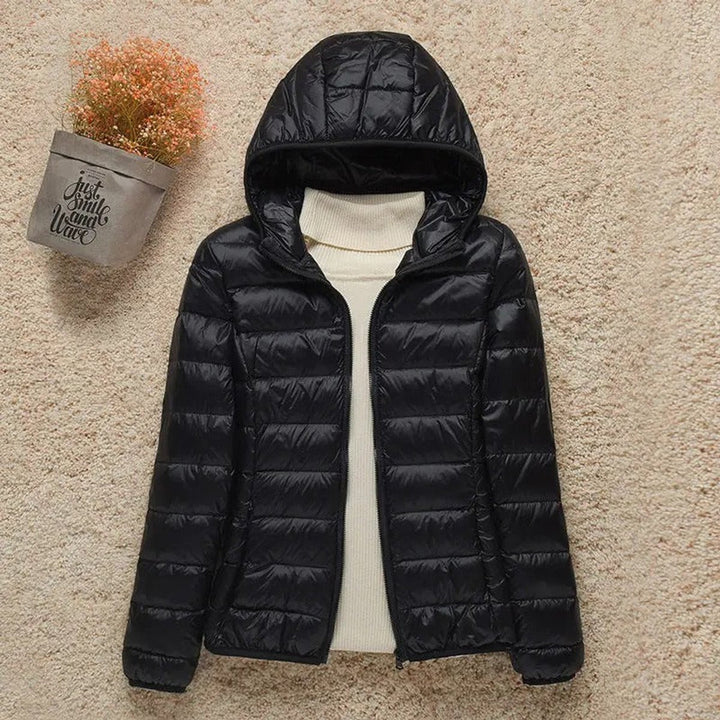 Women's Quilted Jacket with Hood - Lightweight Foldable Puffer