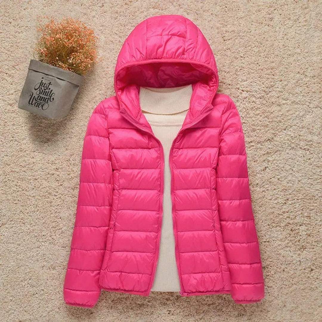 Women's Quilted Jacket with Hood - Lightweight Foldable Puffer