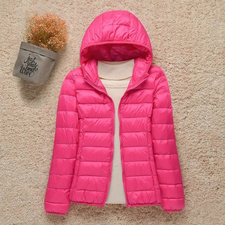 Women's Quilted Jacket with Hood - Lightweight Foldable Puffer