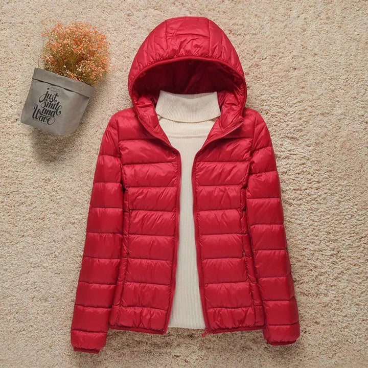 Women's Quilted Jacket with Hood - Lightweight Foldable Puffer