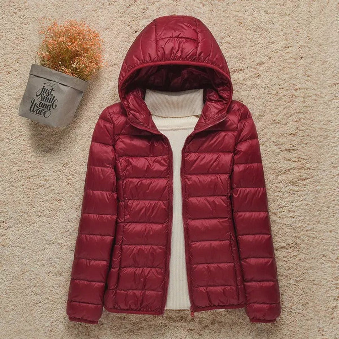 Women's Quilted Jacket with Hood - Lightweight Foldable Puffer