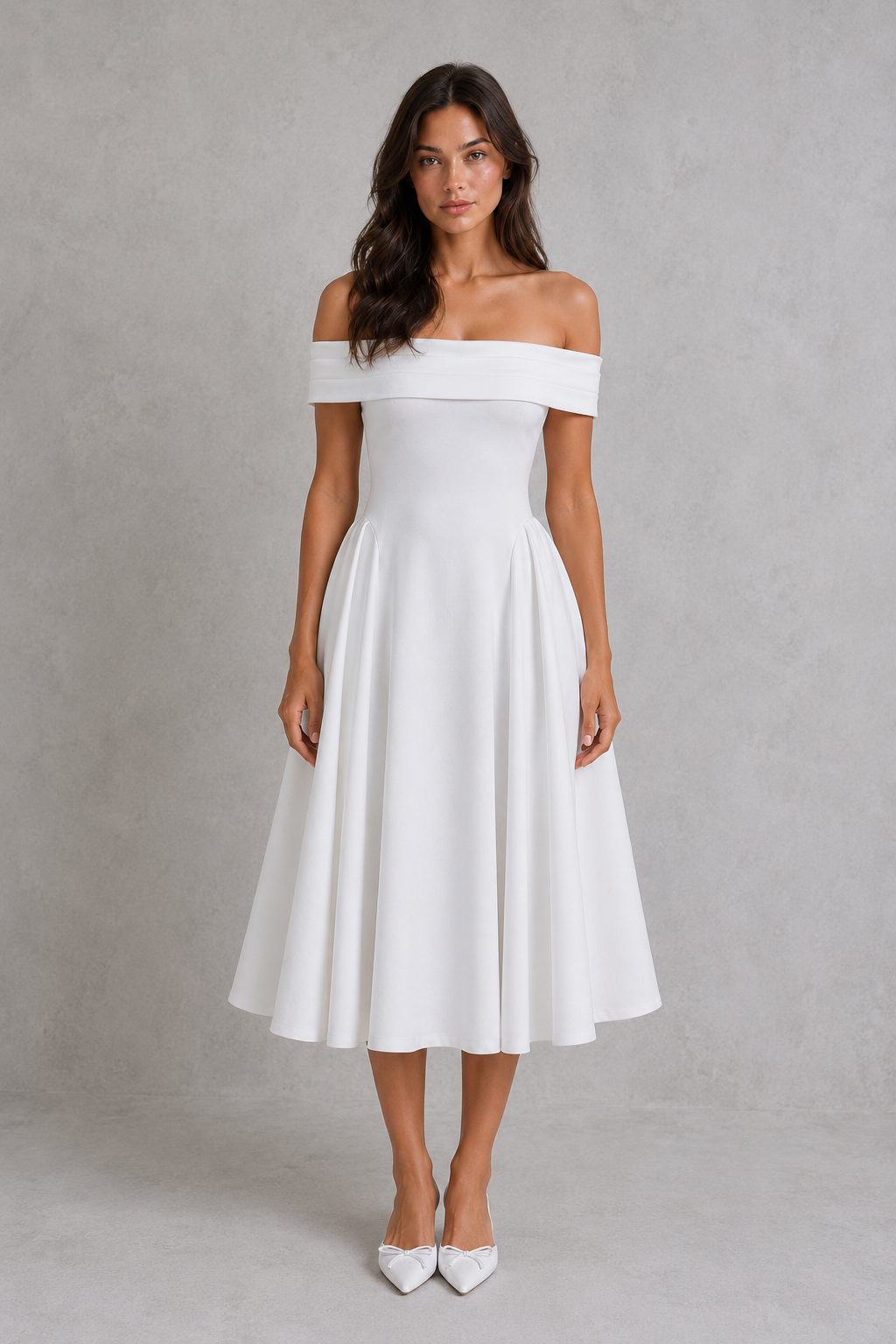 Women’s Off-Shoulder Pleated Midi Dress for Evening & Special Occasions