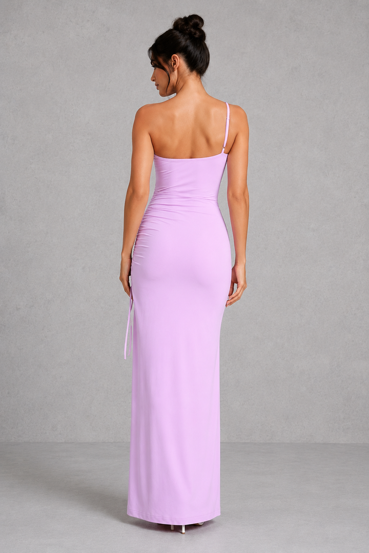 Women’s One-Shoulder Ruched Maxi Dress with Split Detail for Evening & Formal Wear