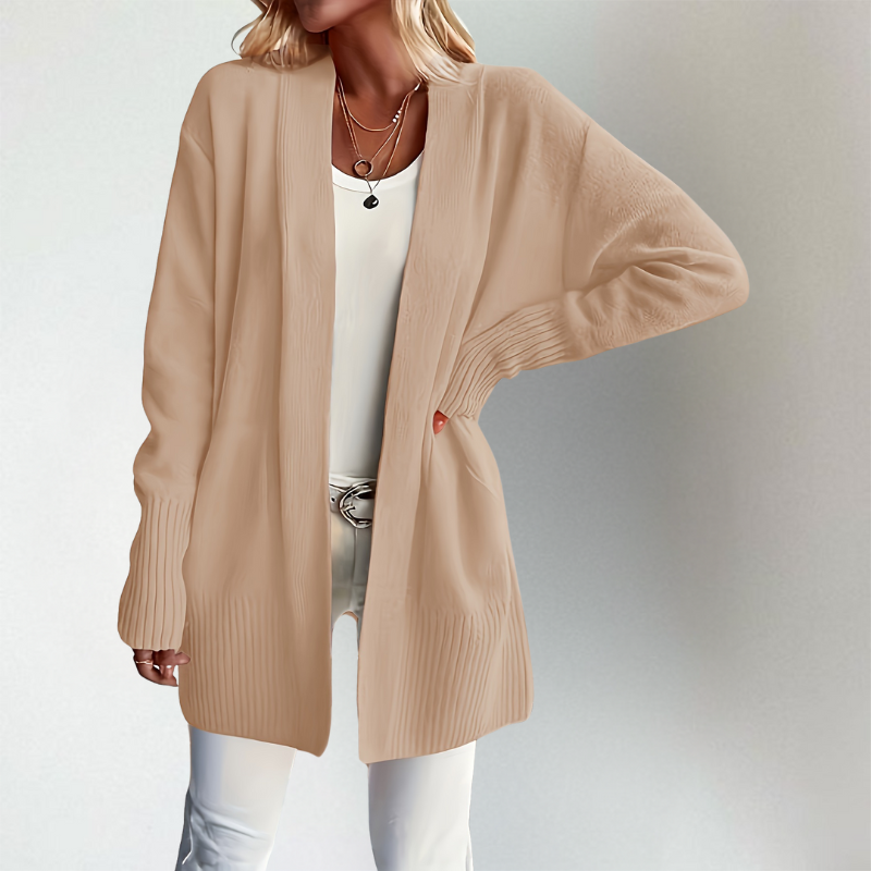 Women's Open Front Cardigan Knitted Cardigan with Long Sleeves, view 2 - Elena Harper