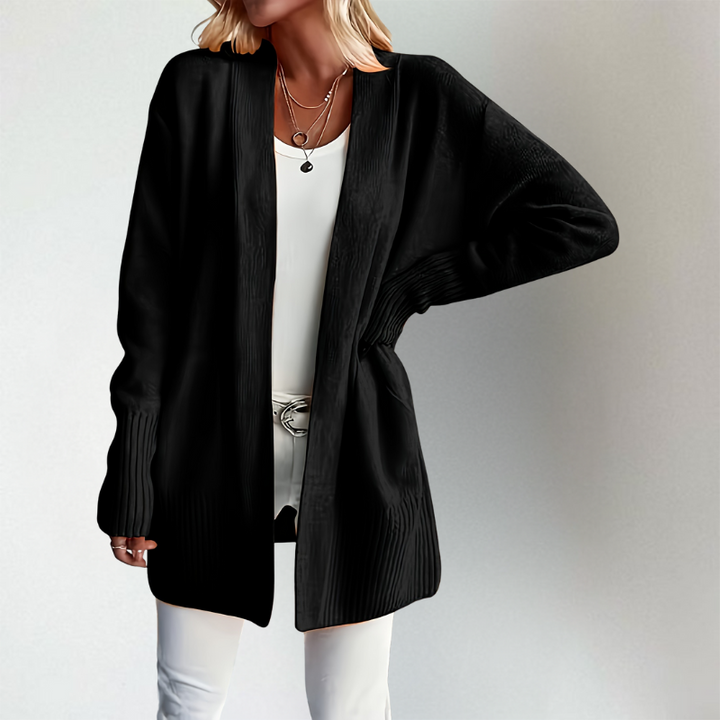 Women's Open Front Cardigan Knitted Cardigan with Long Sleeves, view 4 - Elena Harper