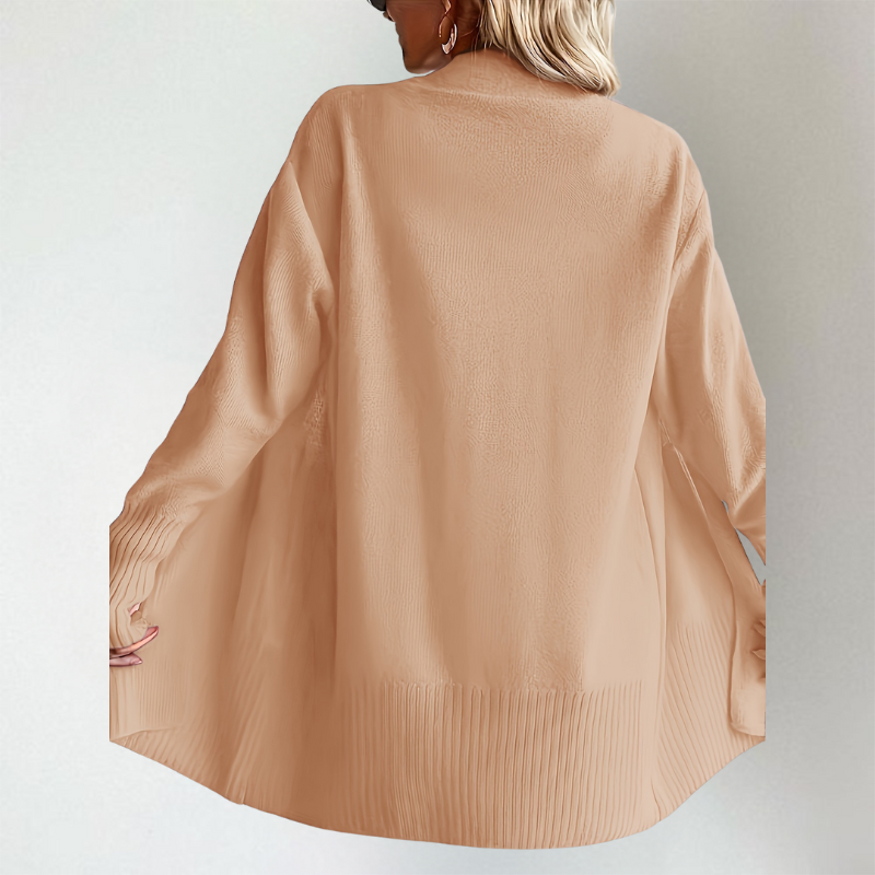 Women's Open Front Cardigan Knitted Cardigan with Long Sleeves, view 8 - Elena Harper