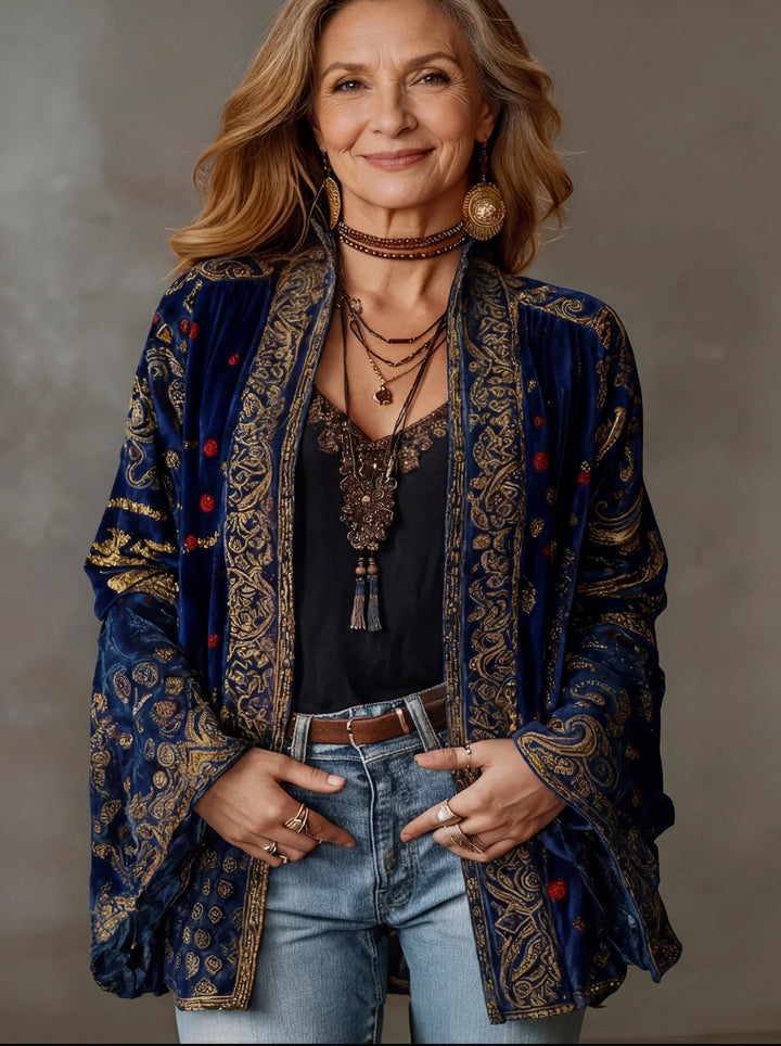 Women's Ornate Boho Kimono Jacket with Bell Sleeves