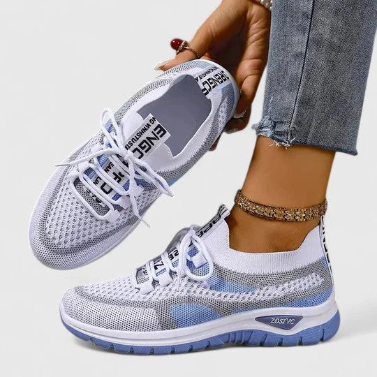 Women's Orthopedic Lace-Up Walking Sneakers with Striped Design