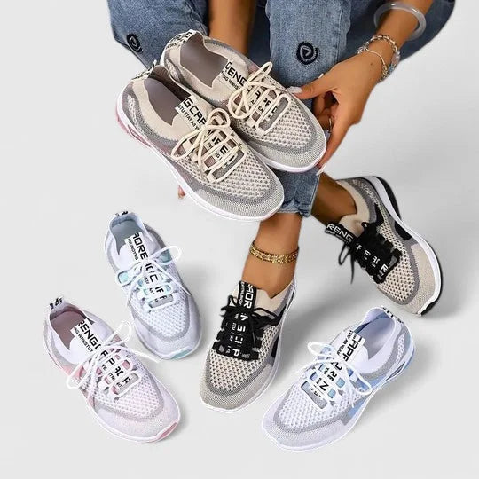 Women's Orthopedic Lace-Up Walking Sneakers with Striped Design