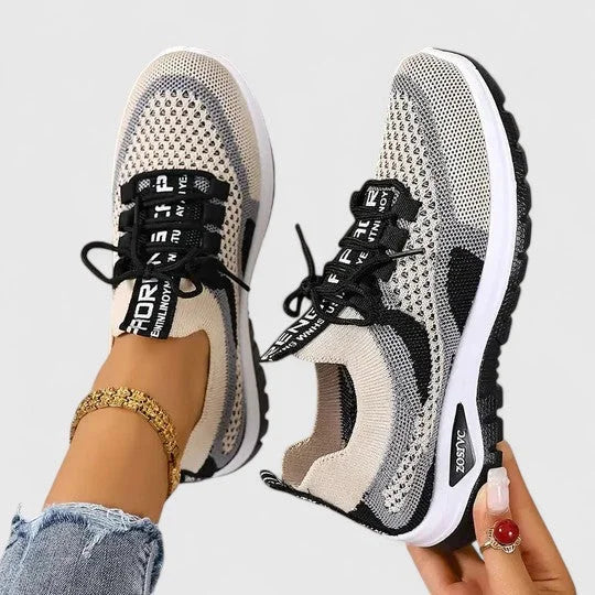 Women's Orthopedic Lace-Up Walking Sneakers with Striped Design