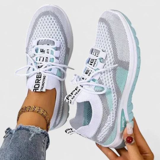 Women's Orthopedic Lace-Up Walking Sneakers with Striped Design
