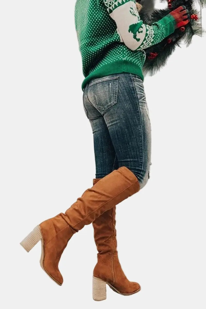Women's Over-the-Knee Block Heel Boots - Elegant & Comfortable