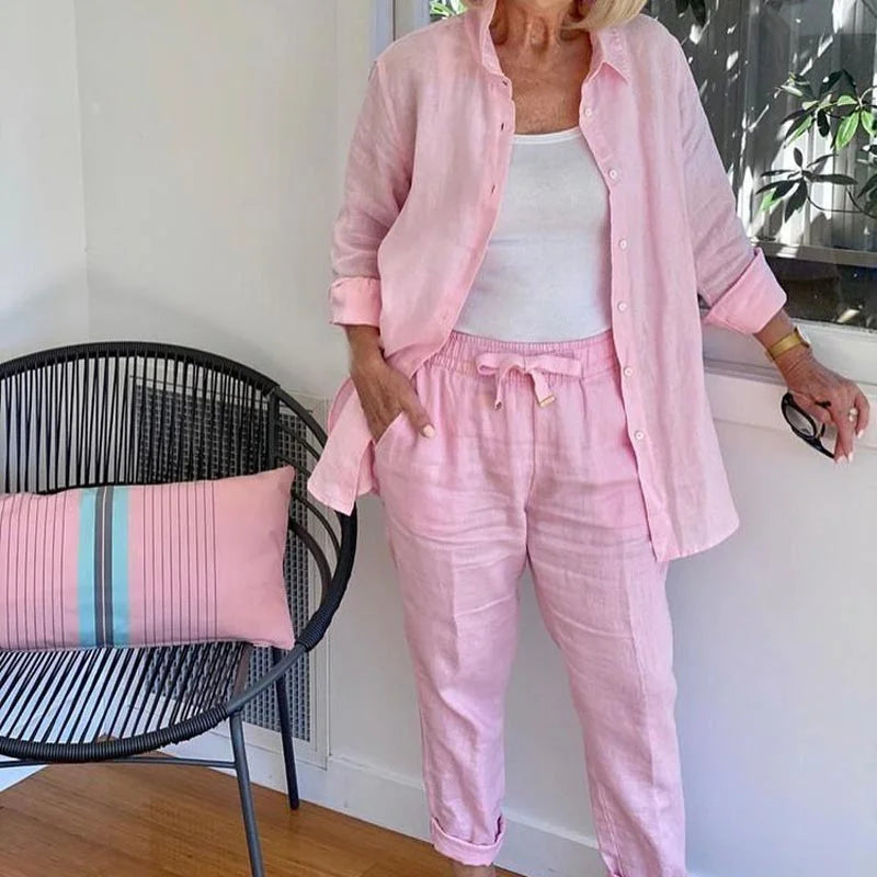 Women's Pink Casual Jacket & Drawstring Pants Set