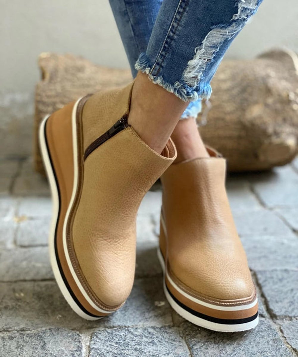 Beatrix | Women's Faux Leather Platform Wedge Zip-Up Ankle Boots