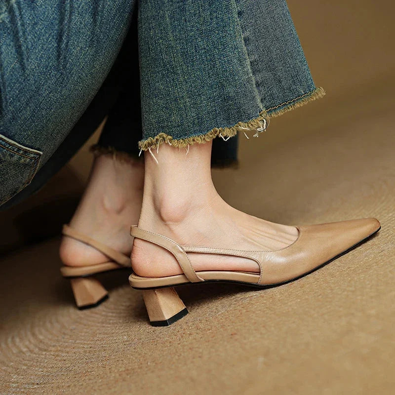 Elegant Leather Women's Pumps with Pointed Toe and Slingback Straps, view 2 - Elena Harper