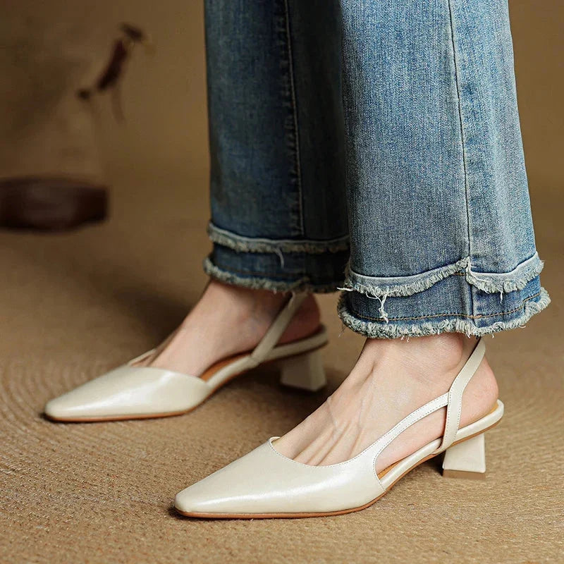Elegant Leather Women's Pumps with Pointed Toe and Slingback Straps, view 3 - Elena Harper