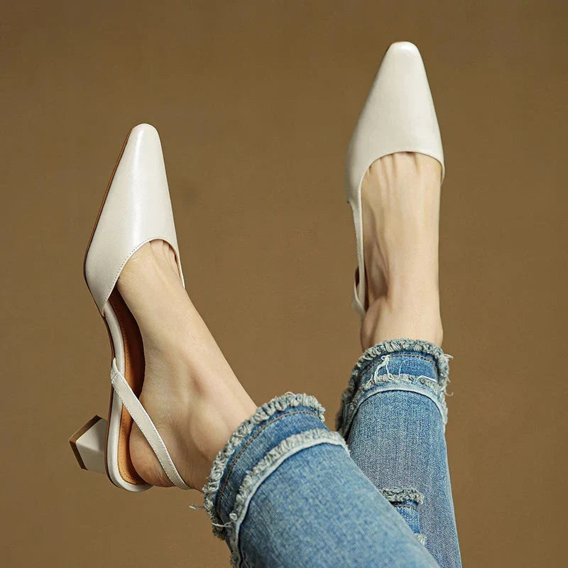 Elegant Leather Women's Pumps with Pointed Toe and Slingback Straps, view 5 - Elena Harper