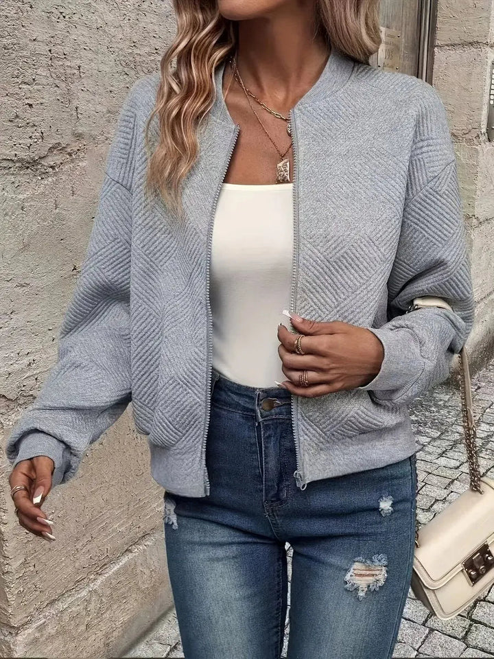 Women's Quilted Zip-Up Bomber Jacket - Cropped & Textured
