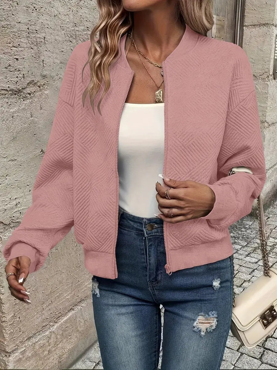 Women's Quilted Zip-Up Bomber Jacket - Cropped & Textured