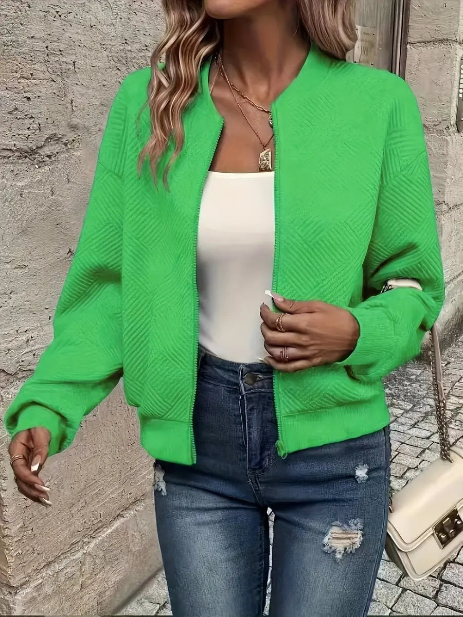 Women's Quilted Zip-Up Bomber Jacket - Cropped & Textured