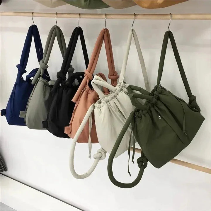 Women's Quilted Puffer Tote Bag with Knot Strap