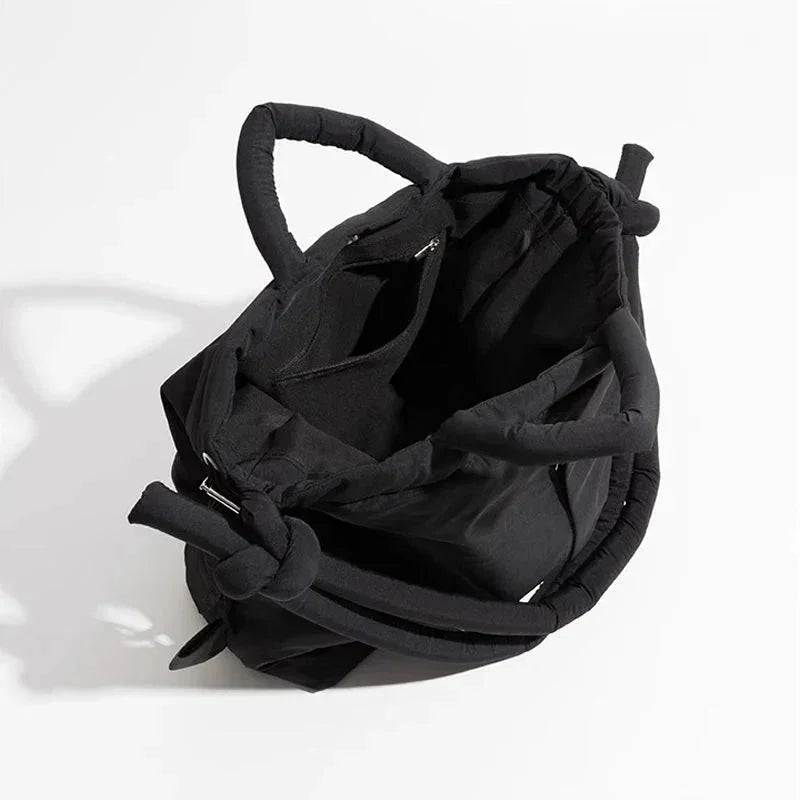 Women's Quilted Puffer Tote Bag with Knot Strap