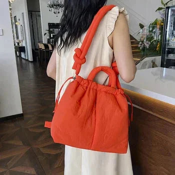 Women's Quilted Puffer Tote Bag with Knot Strap