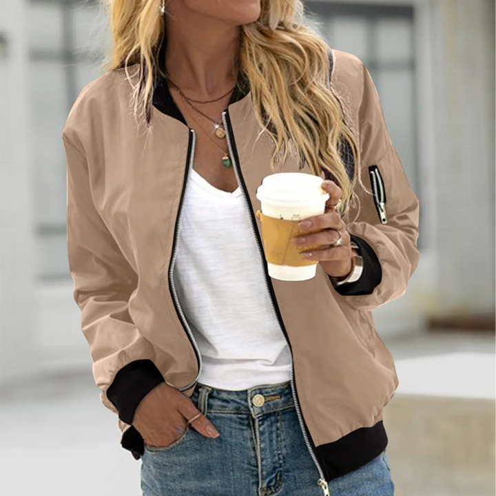 Women's Relaxed Fit Bomber Jacket with Zip Pocket