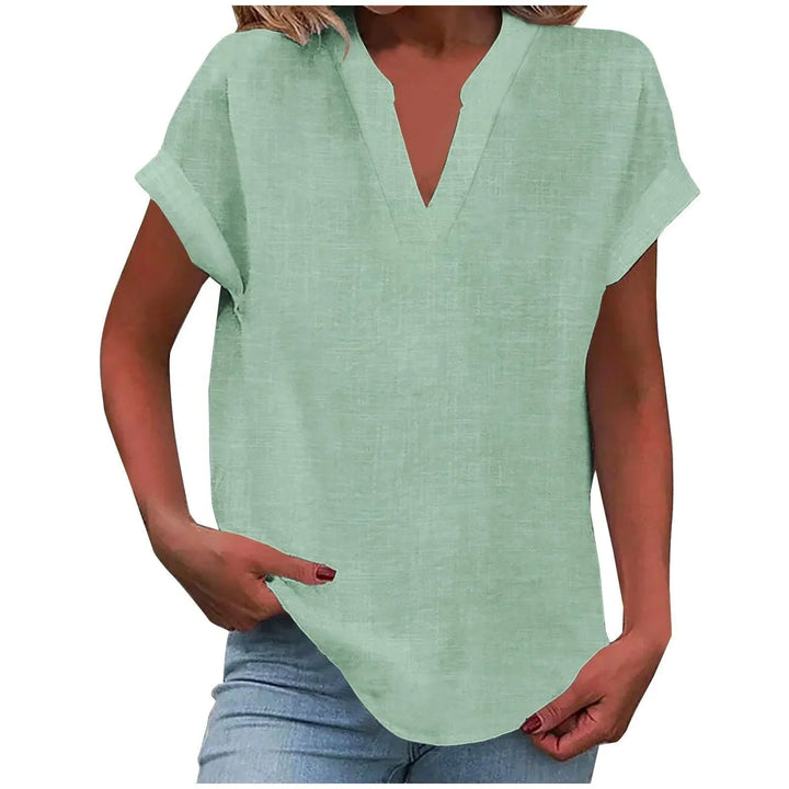Women's Effortless V-Neck Blouse with Cuffed Sleeves