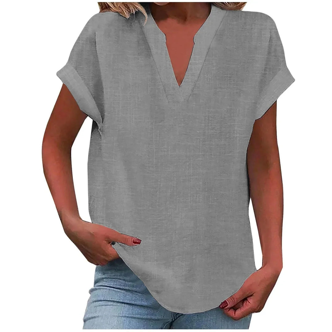 Women's Effortless V-Neck Blouse with Cuffed Sleeves