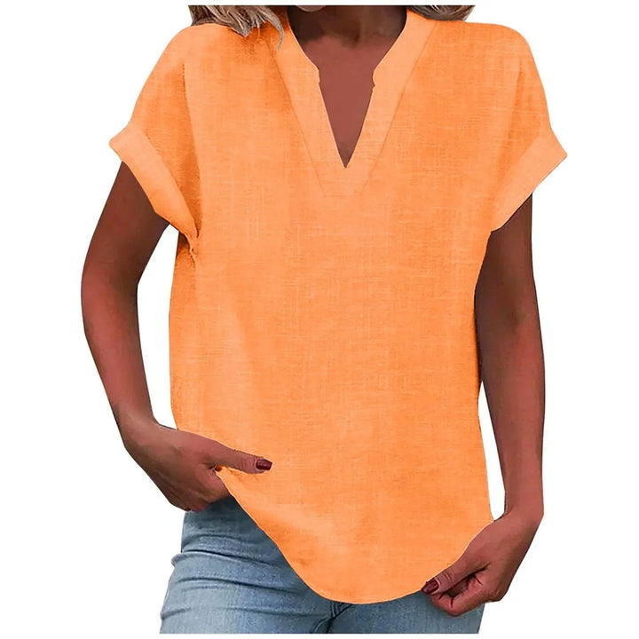 Women's Effortless V-Neck Blouse with Cuffed Sleeves