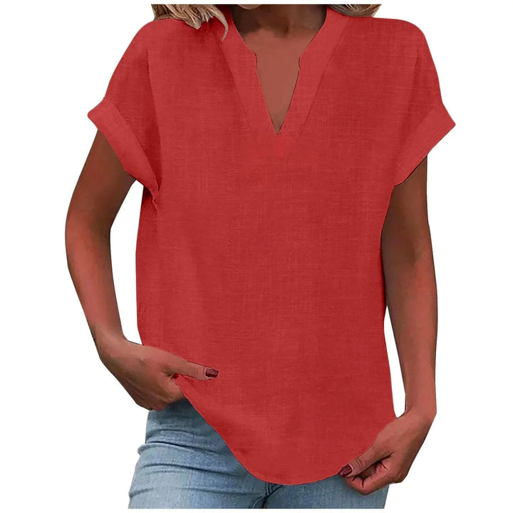 Women's Effortless V-Neck Blouse with Cuffed Sleeves