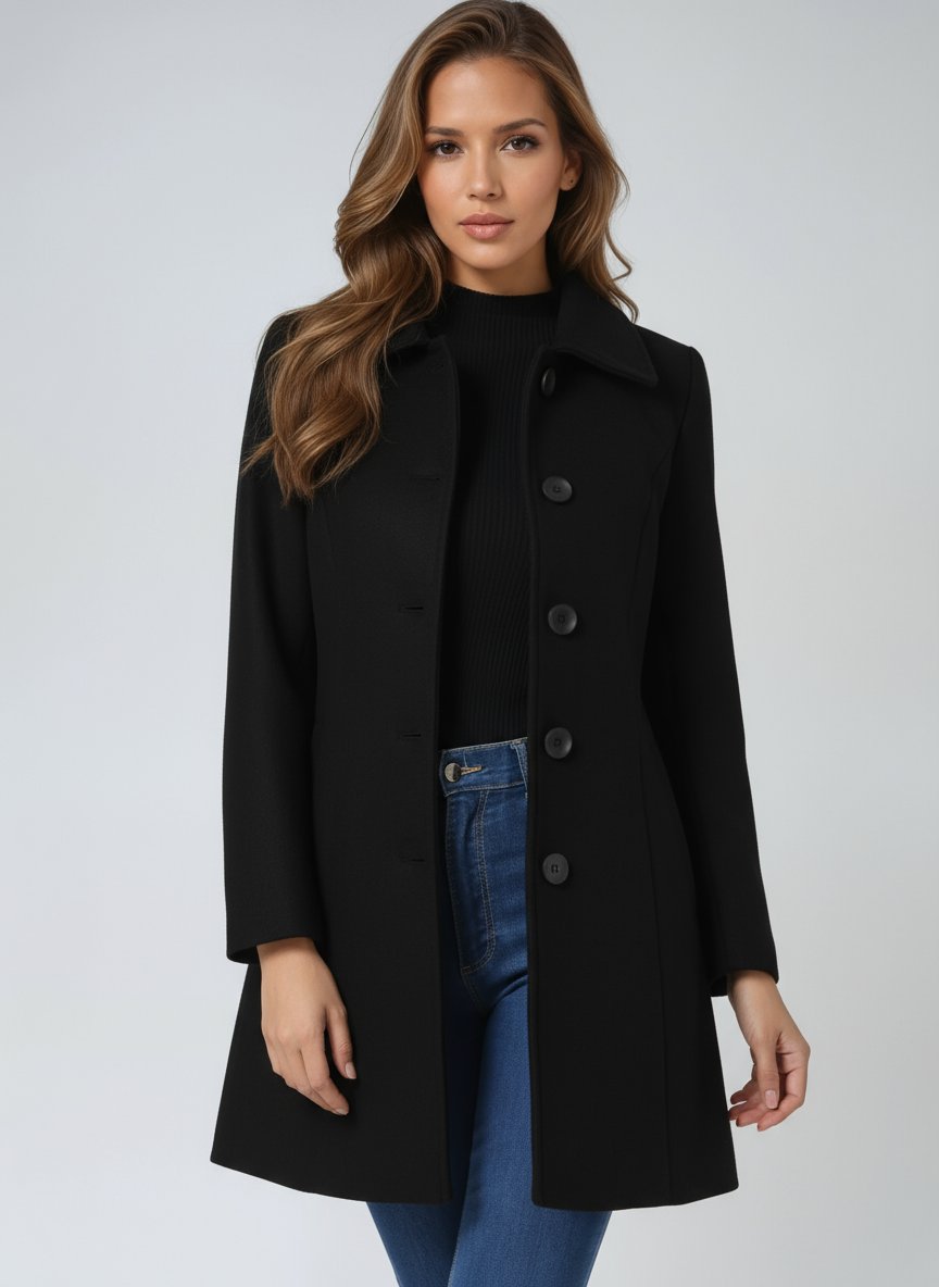 Women's Tailored Midi Winter Coat with Single Row Buttons