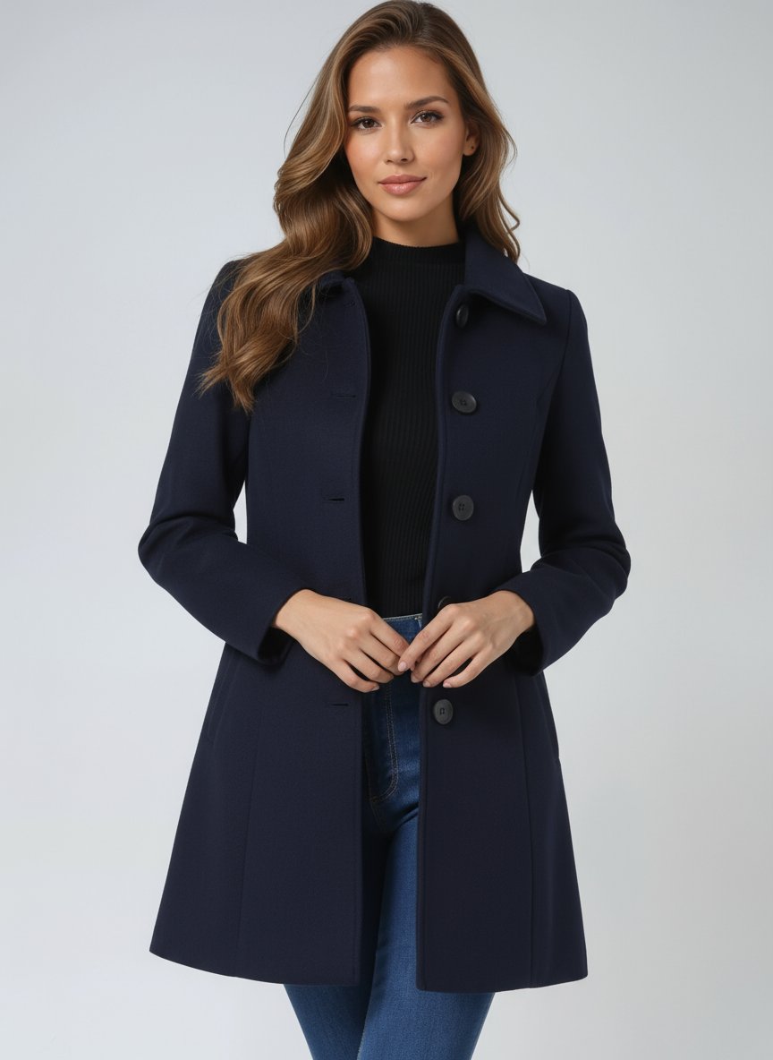 Women's Tailored Midi Winter Coat with Single Row Buttons