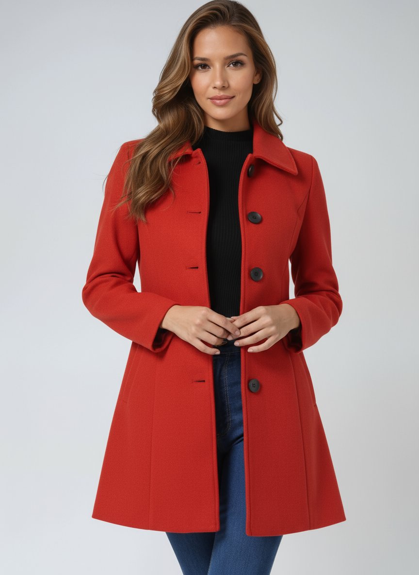 Women's Tailored Midi Winter Coat with Single Row Buttons