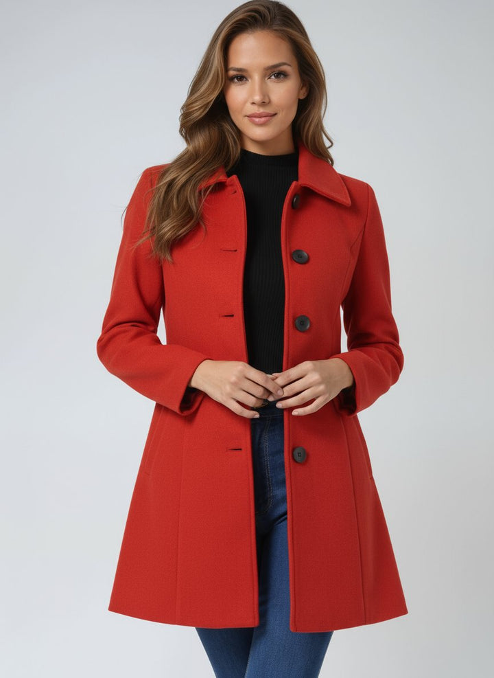 Women's Tailored Midi Winter Coat with Single Row Buttons