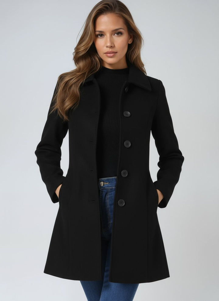 Women's Tailored Midi Winter Coat with Single Row Buttons