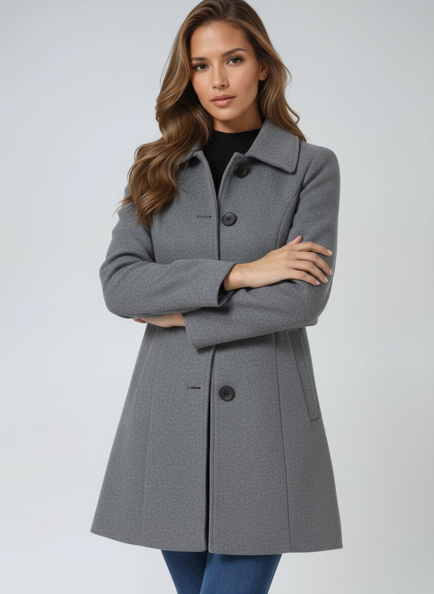 Women's Tailored Midi Winter Coat with Single Row Buttons