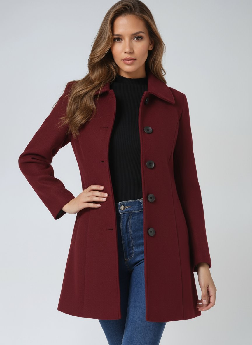 Women's Tailored Midi Winter Coat with Single Row Buttons