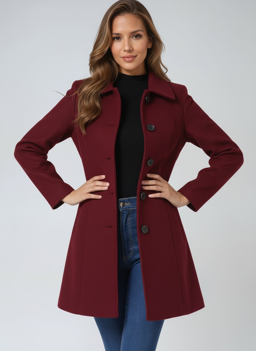 Women's Tailored Midi Winter Coat with Single Row Buttons