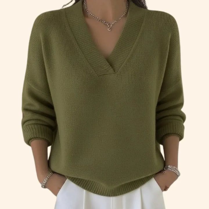 Women's Relaxed Blouse with V-Neck and Long Sleeves