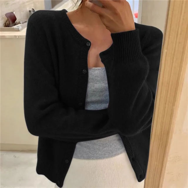 Women's Solid Colour Knit Cardigan - Stylish & Comfortable
