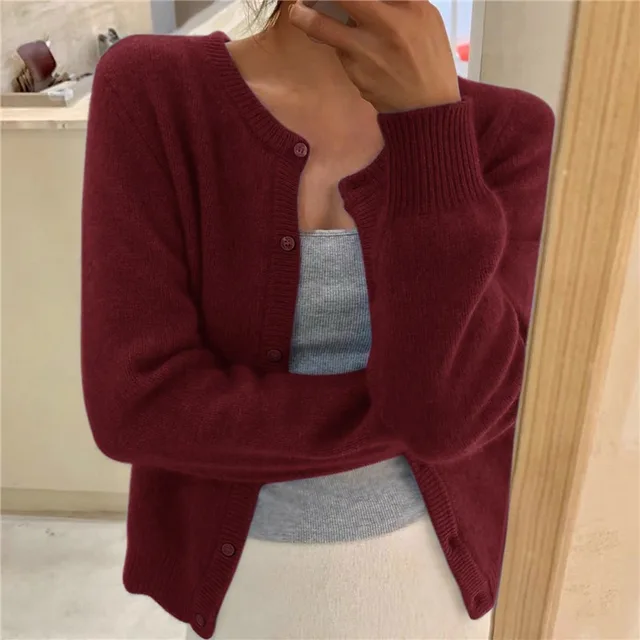 Women's Solid Colour Knit Cardigan - Stylish & Comfortable